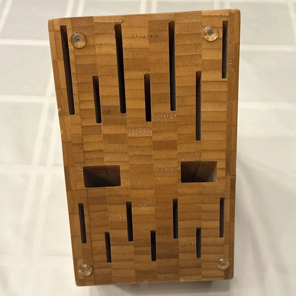 Pampered Chef Professional Wooden Knife Block 16 Slot Bamboo Retired